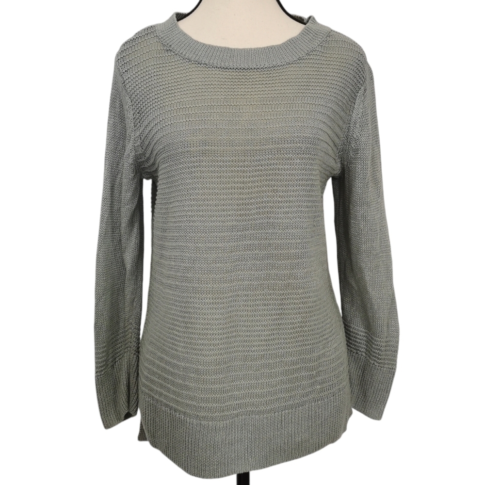 Tahari 100% Linen Light Teal/Mossy Green Crew Neck Sweater - Sz M